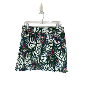 Lilly Pulitzer Blue Green Cotton Blend Tickle Me Fancy Peacock Mini Skirt Size 4